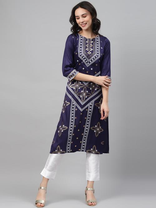 foil printed straight kurta - 17743964 - Very Small Image - 1