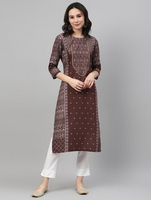 coffee brown digital printed kurta - 17743968 - Very Small Image - 1