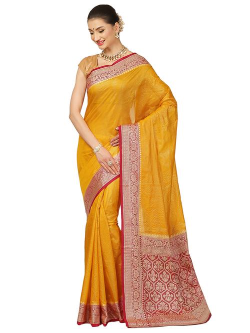 solid bordered banarasi saree with blouse - 17744087 - Very Small Image - 1