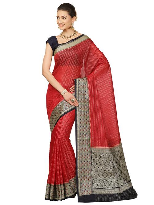striped banarasi saree with blouse - 17744095 - Very Small Image - 1