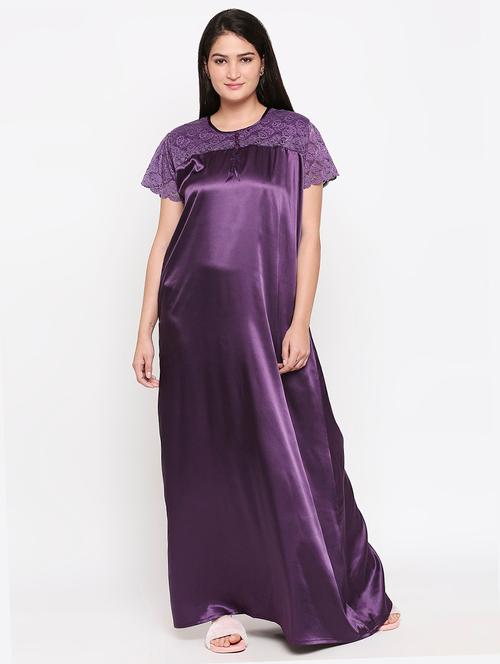 round neck solid nightwear gown - 17744357 - Very Small Image - 1