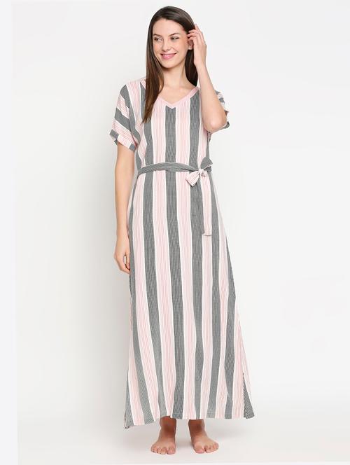 v-neck striped nightwear gown - 17744364 - Very Small Image - 1