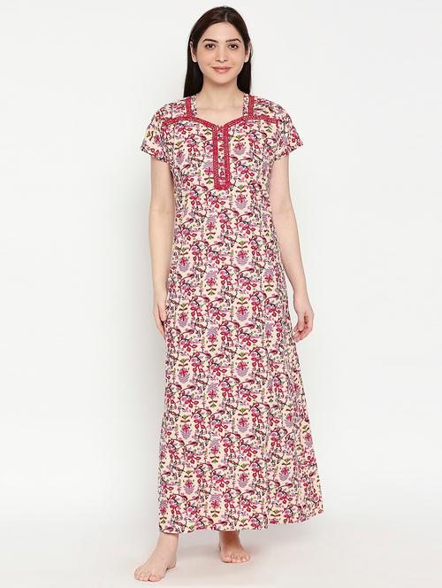 square neck printed nightwear gown - 17744381 - Very Small Image - 1