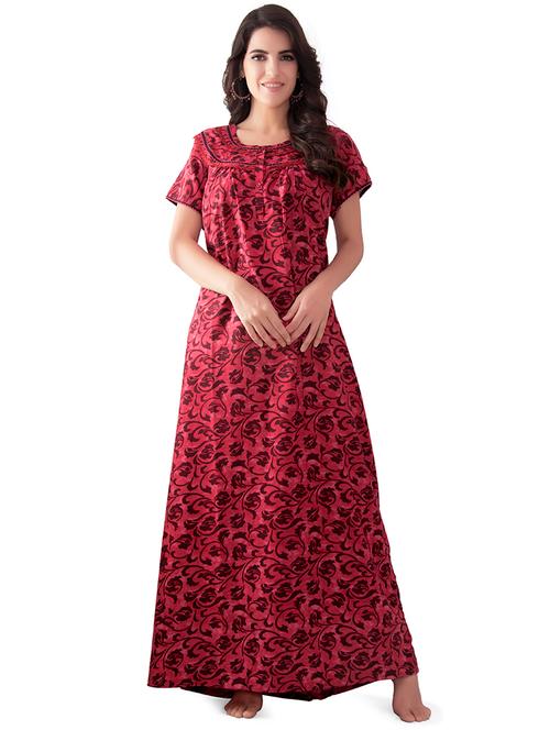 round neck floral nightwear gown - 17744390 - Very Small Image - 1