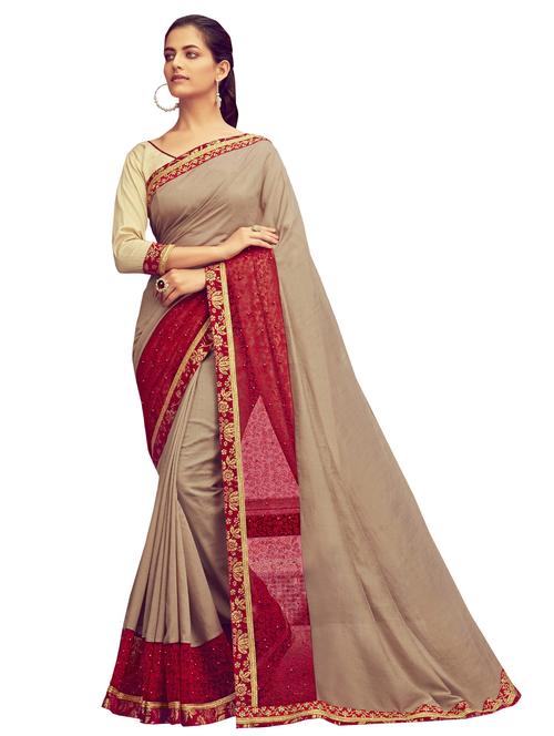 solid bordered saree with blouse - 17745120 - Very Small Image - 1