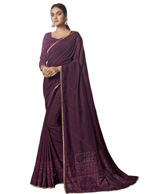 solid bordered saree with blouse - 17745141 - Very Small Image - 1