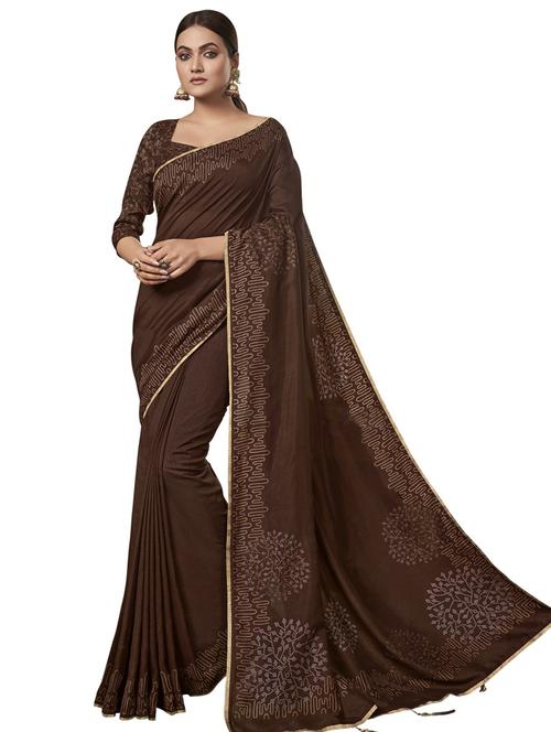 coffee brown bordered saree with blouse - 17745143 - Very Small Image - 1