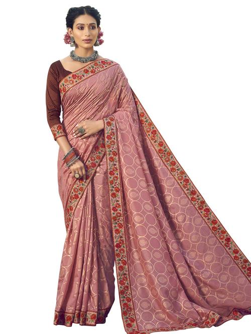 solid bordered saree with blouse - 17745170 - Very Small Image - 1