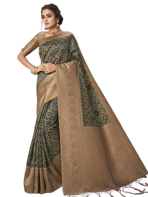 floral printed saree with blouse - 17745199 - Very Small Image - 1