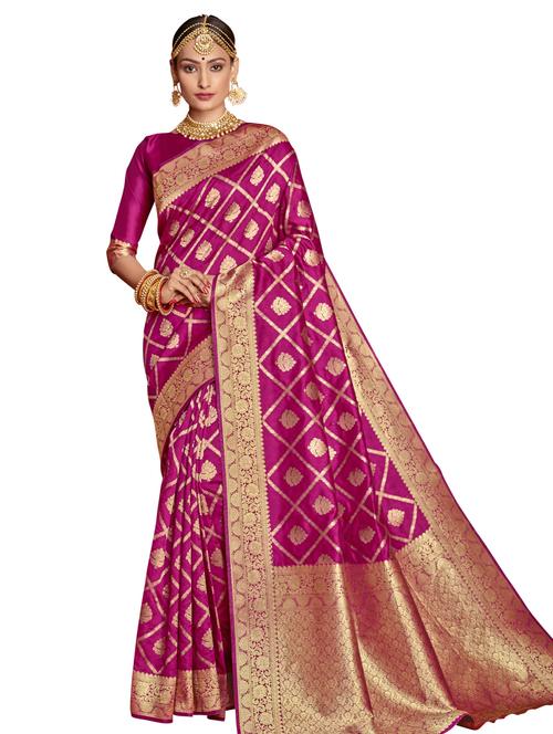 jacquard bordered saree with blouse - 17745275 - Very Small Image - 1