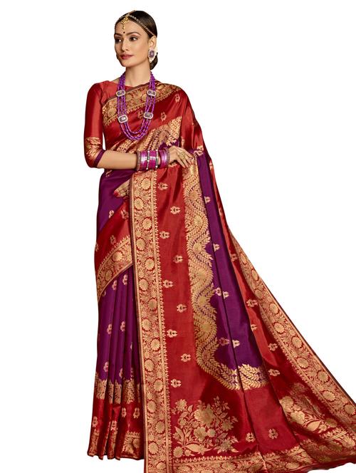 jacquard bordered saree with blouse - 17745279 - Very Small Image - 1