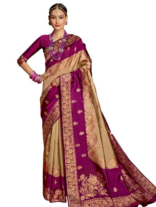 jacquard bordered saree with blouse - 17745283 - Very Small Image - 1