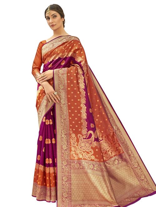 jacquard bordered saree with blouse - 17745299 - Very Small Image - 1