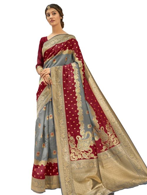 jacquard bordered saree with blouse - 17745303 - Very Small Image - 1