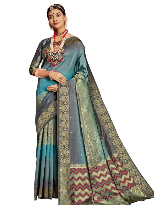 jacquard bordered saree with blouse - 17745344 - Very Small Image - 1