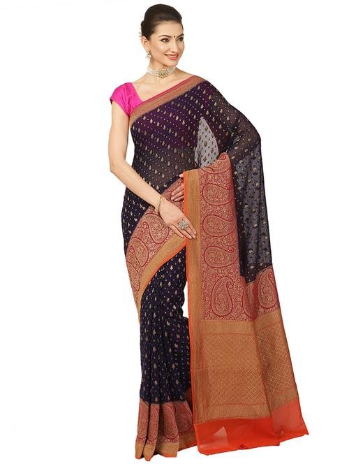 zari work banarasi saree with blouse - 17748095 - Very Small Image - 1