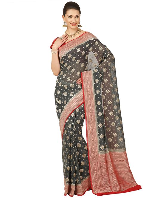 zari work banarasi saree with blouse - 17748100 - Very Small Image - 1