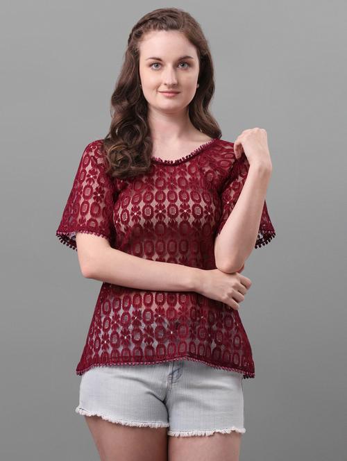 round neck self design top - 17748600 - Very Small Image - 1