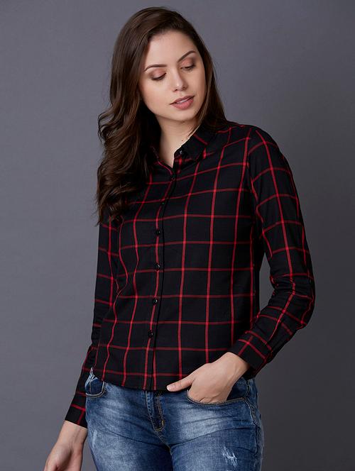 curved hem checkered shirt - 17749965 - Very Small Image - 1