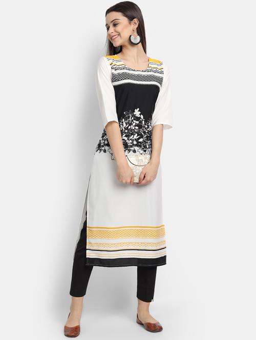 white printed straight kurta - 17750147 - Very Small Image - 1