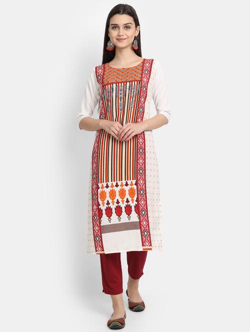 white printed straight kurta - 17750150 - Very Small Image - 1