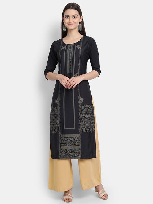 black printed straight kurta - 17750157 - Very Small Image - 1