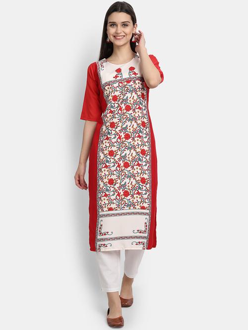 red printed straight kurta - 17750172 - Very Small Image - 1