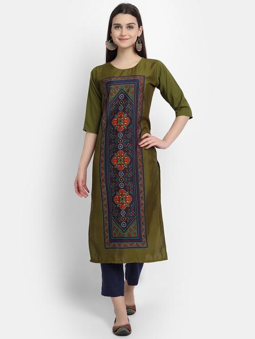 green printed straight kurta - 17750173 - Very Small Image - 1