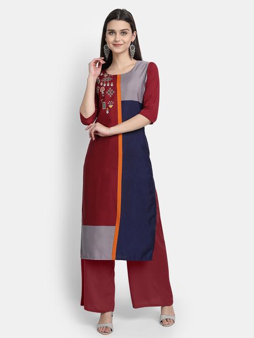 maroon printed straight kurta - 17750174 - Very Small Image - 1