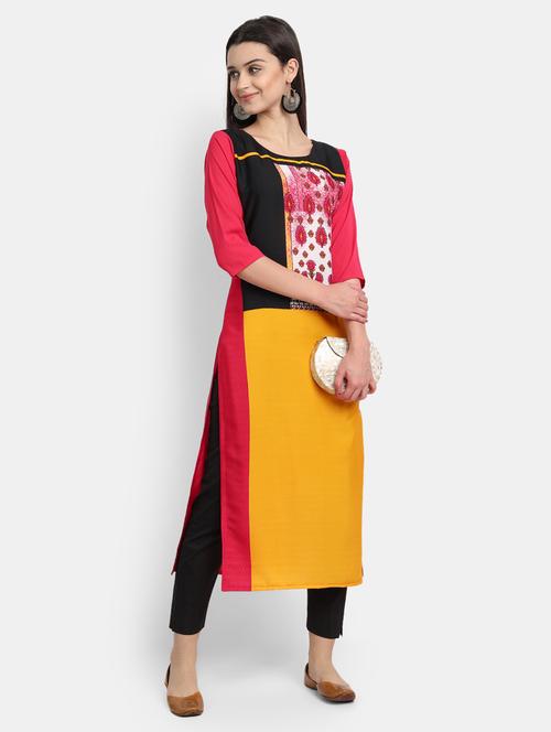 magenta printed straight kurta - 17750178 - Very Small Image - 1
