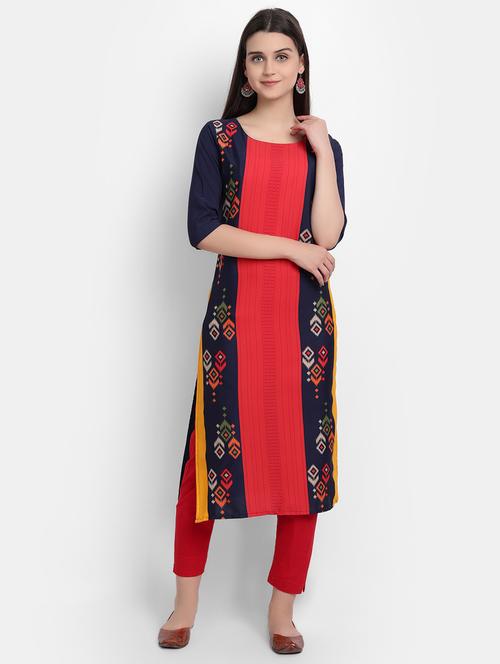 navy blue printed straight kurta - 17750183 - Very Small Image - 1
