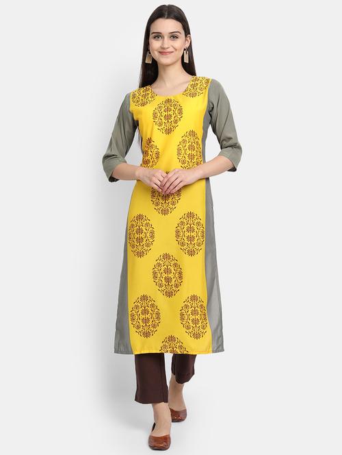 yellow printed straight kurta - 17750185 - Very Small Image - 1