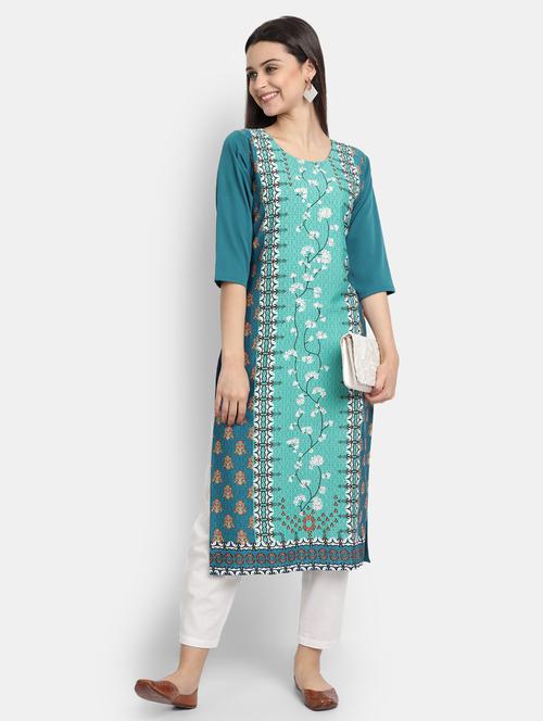 teal printed straight kurta - 17750186 - Very Small Image - 1