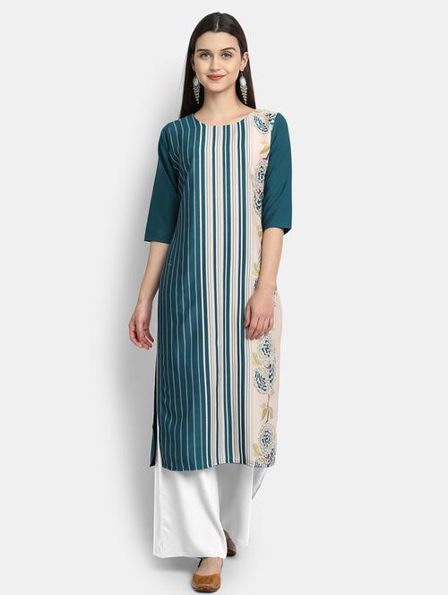 teal printed straight kurta - 17750188 - Very Small Image - 1