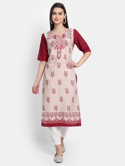 maroon printed straight kurta - 17750189 - Very Small Image - 1