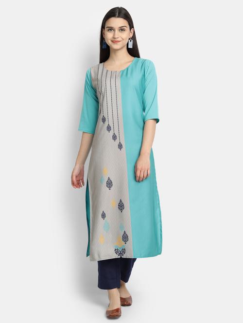 grey printed straight kurta - 17750212 - Very Small Image - 1
