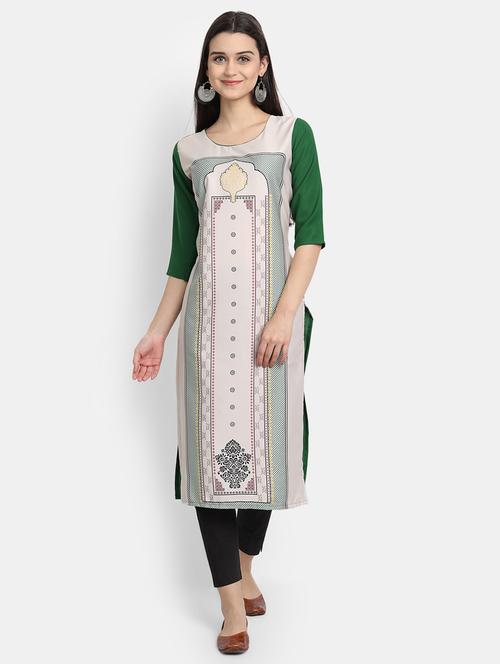 cream printed straight kurta - 17750214 - Very Small Image - 1