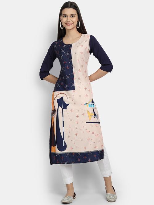 navy blue printed straight kurta - 17750218 - Very Small Image - 1