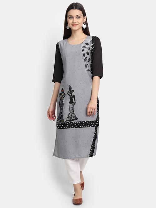 grey printed straight kurta - 17750223 - Very Small Image - 1