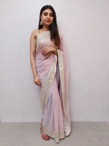 pink gota patti embroidered saree - 17750607 - Very Small Image - 1