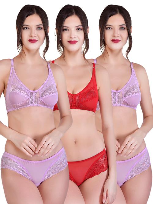 multi colored net bras and panty set - 17750811 - Very Small Image - 1