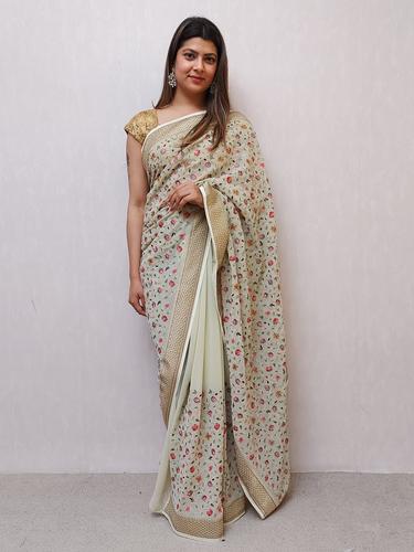 pastel green embroidered saree - 17750817 - Very Small Image - 1