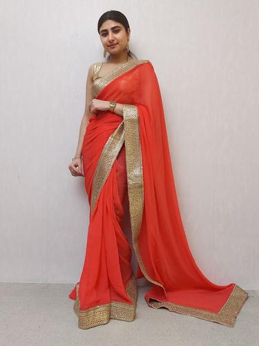 carrot red gordan border saree - 17750821 - Very Small Image - 1