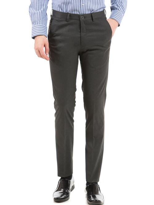 grey solid flat front formal trouser - 17752227 - Very Small Image - 1