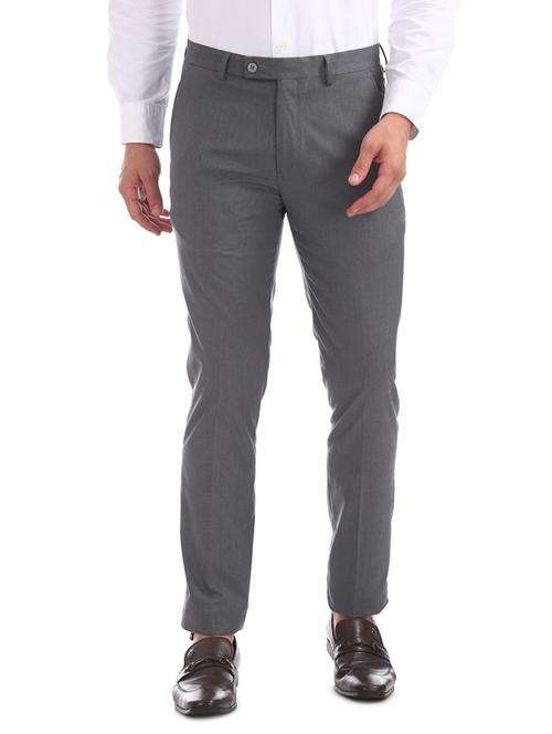 grey solid flat front formal trouser - 17752228 - Very Small Image - 1
