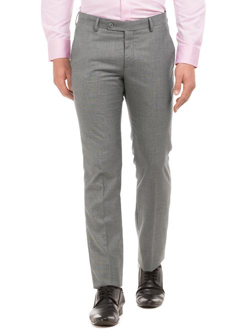 grey solid flat front formal trouser - 17752232 - Very Small Image - 1