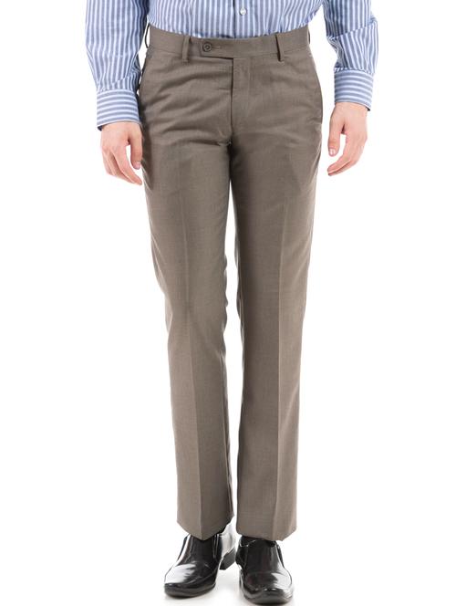 grey solid flat front formal trouser - 17752234 - Very Small Image - 1