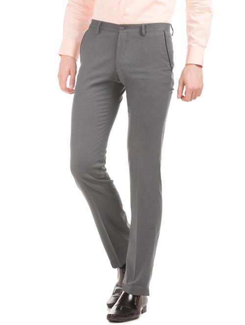 grey solid flat front formal trouser - 17752236 - Very Small Image - 1