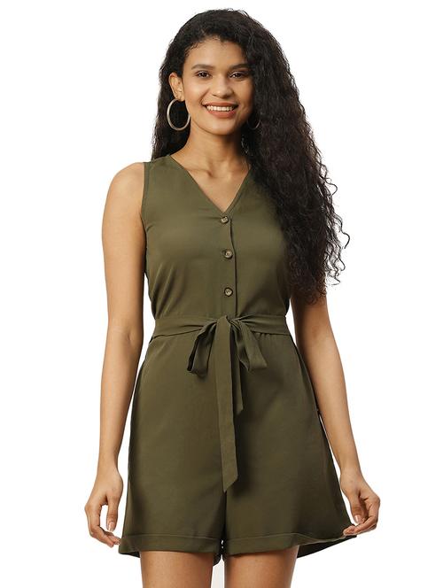 tie front solid romper - 17754970 - Very Small Image - 1