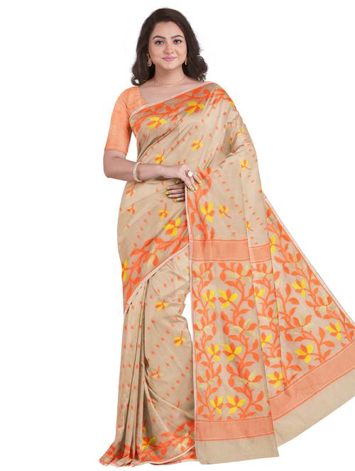 floral printed jamdani saree - 17755149 - Very Small Image - 1